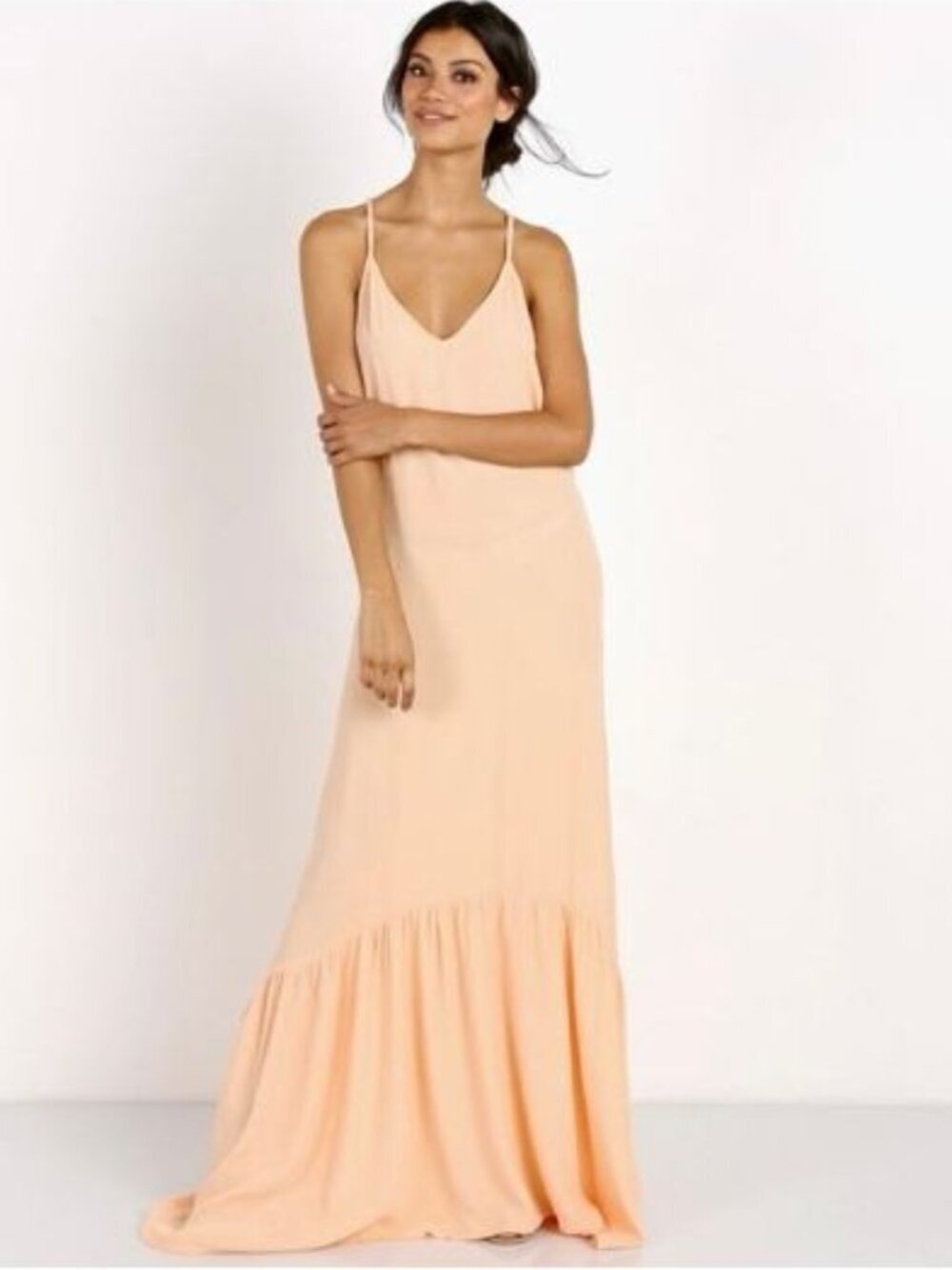 Flynn Skye Topanga Maxi Dress Peach Open Back Low Side Sleeveless Medium